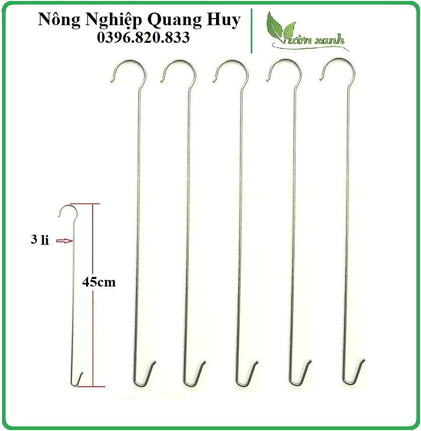 Móc nối inox 2 đầu dài 45cm, 3ly nối dài móc treo chậu lan